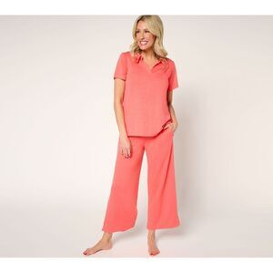 Stan Herman Women's Sleepwear Sz S Crepe Knit -pc Collared Lounge Pink